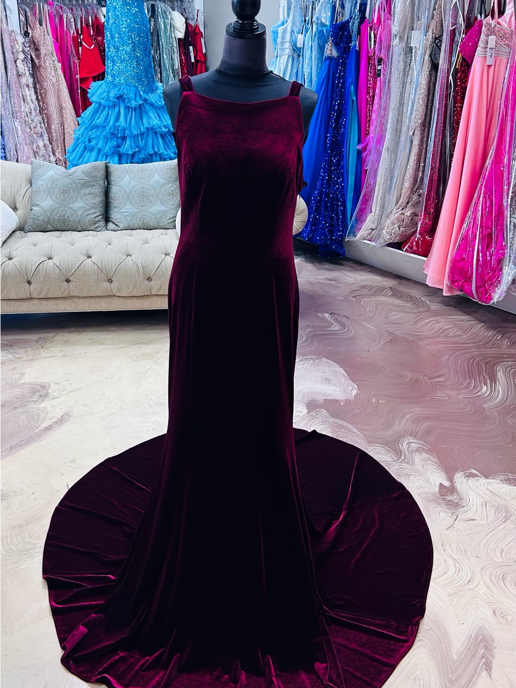 Sleeveless Velvet Maxi Gown In Deep Burgundy
